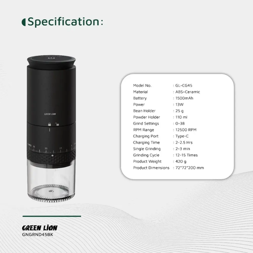 آسیاب قهوه گرین لاین مدل GL-CG45 ا Green Lion Grind Pro Coffee Grinder-Rechargeable◇