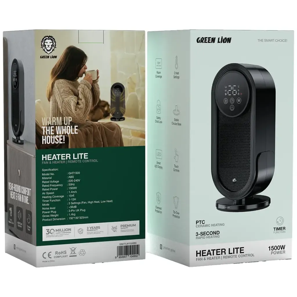 بخاری برقی فن‌دار Green Lion Heater Lite مدل GNHTLW1500BK