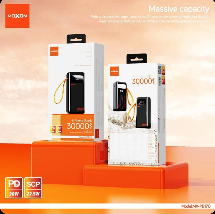 پاور بانک موکسوم مدل MX-PB170 ظرفیت 30000 میلی آمپر ساعت