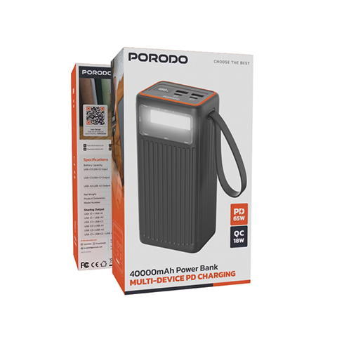 " پاوربانک 40000 میلی آمپر پرودو مدل PORODO MULTI-DEVICE PD CHARGING PDO CH078BK