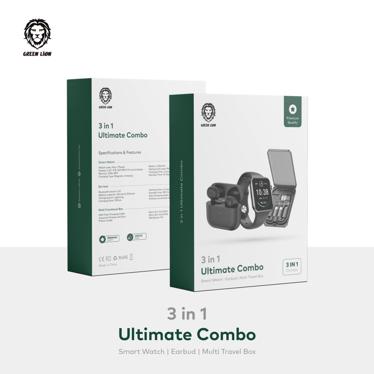 " جعبه 3در1 گرین Green 3in1 Ultimate Combo Smart Watch/Earbud/Multi Travel Box