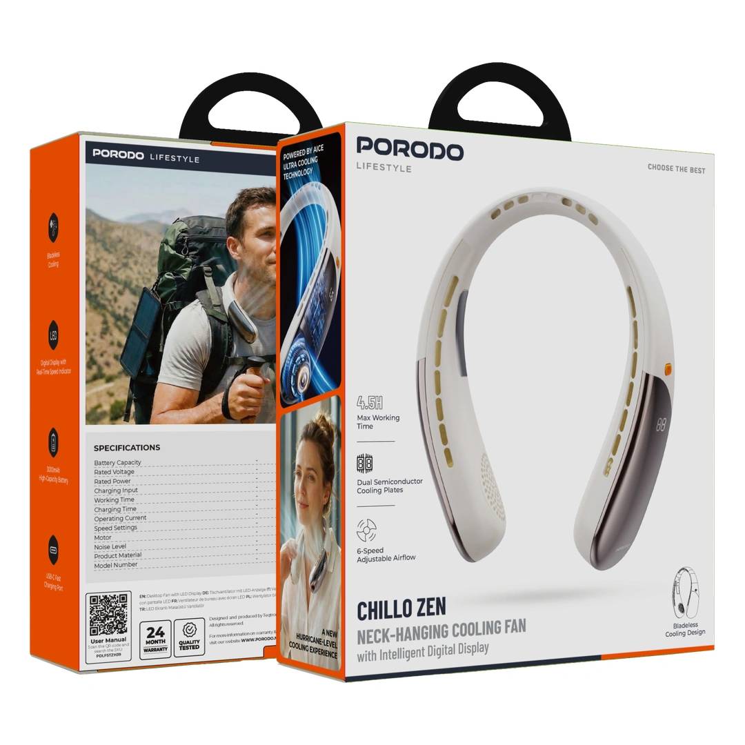 پنکه گردنی شارژی پرودو Porodo Lifestyle Chillo Zen PDLFSTZH39BK