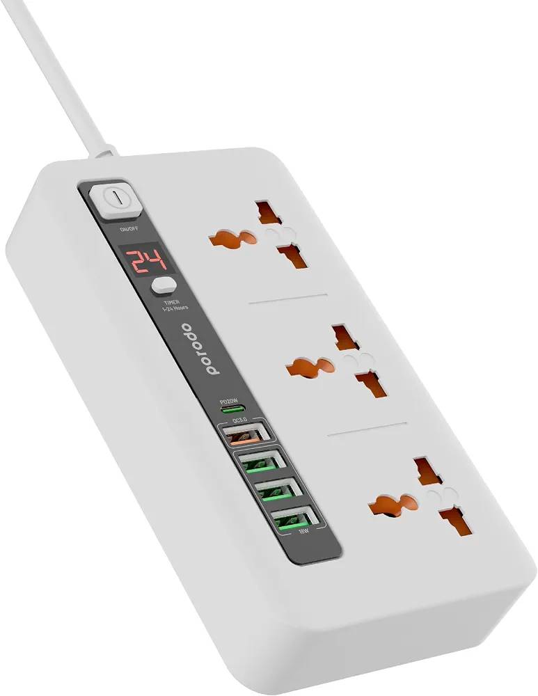 چند راهی و محافظ برق تایمر دار پرودو Porodo Multi-Port Power Hub 3000W 2M PD-FWCH013