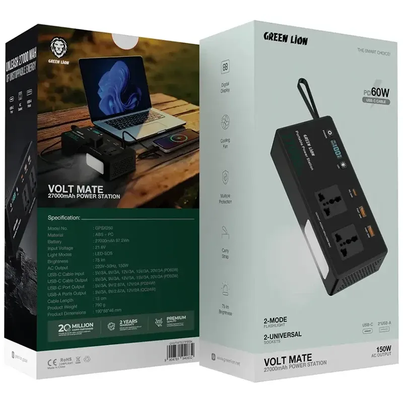 " پاور استیشن گرین لاین ظرفیت ۲۷۰۰۰ میلی آمپر مدل Volt Mate