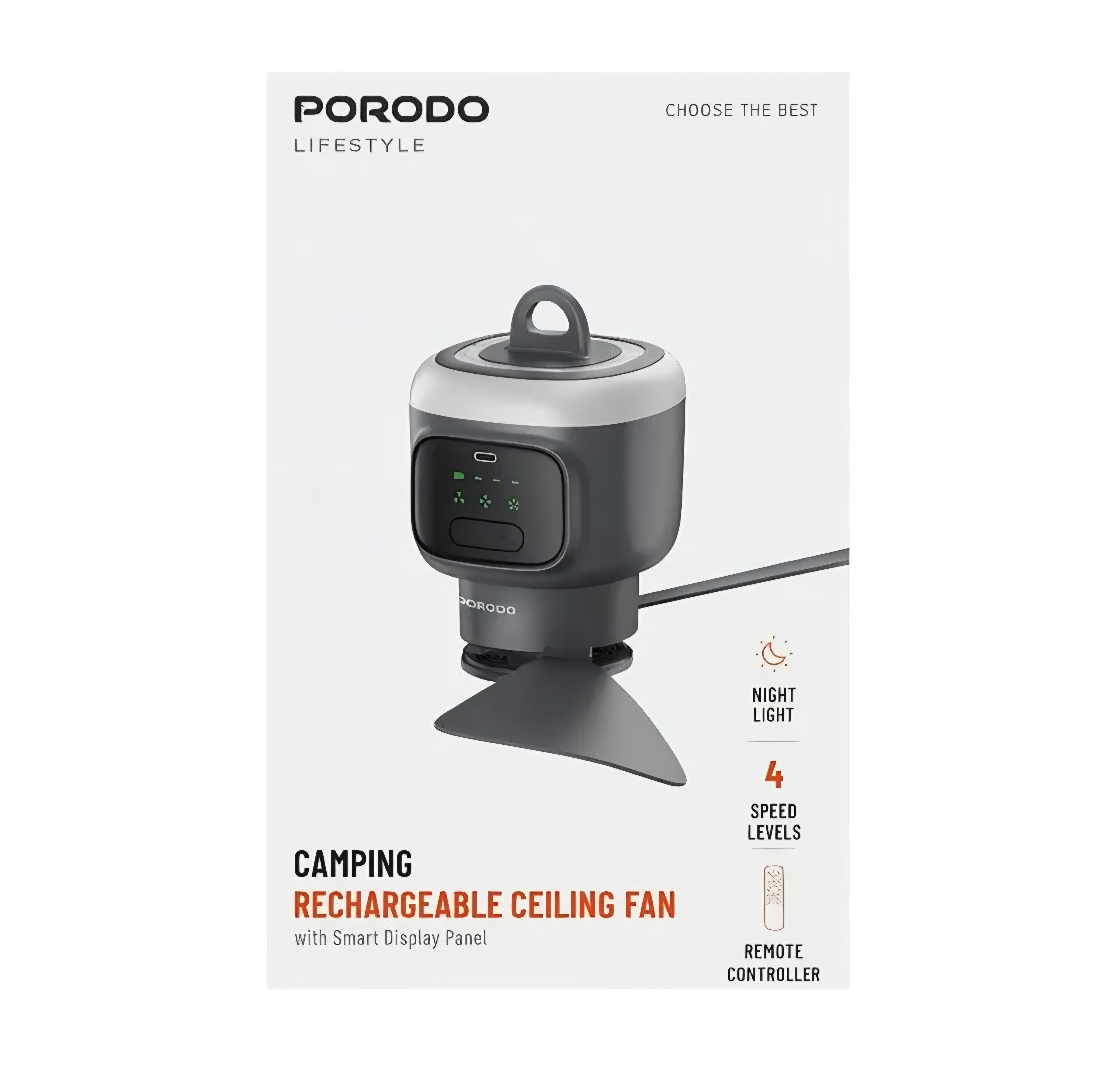 " پنکه سقفی کمپینگ شارژی پرودو Porodo rechargeable camping ceiling fan PDRSF12K