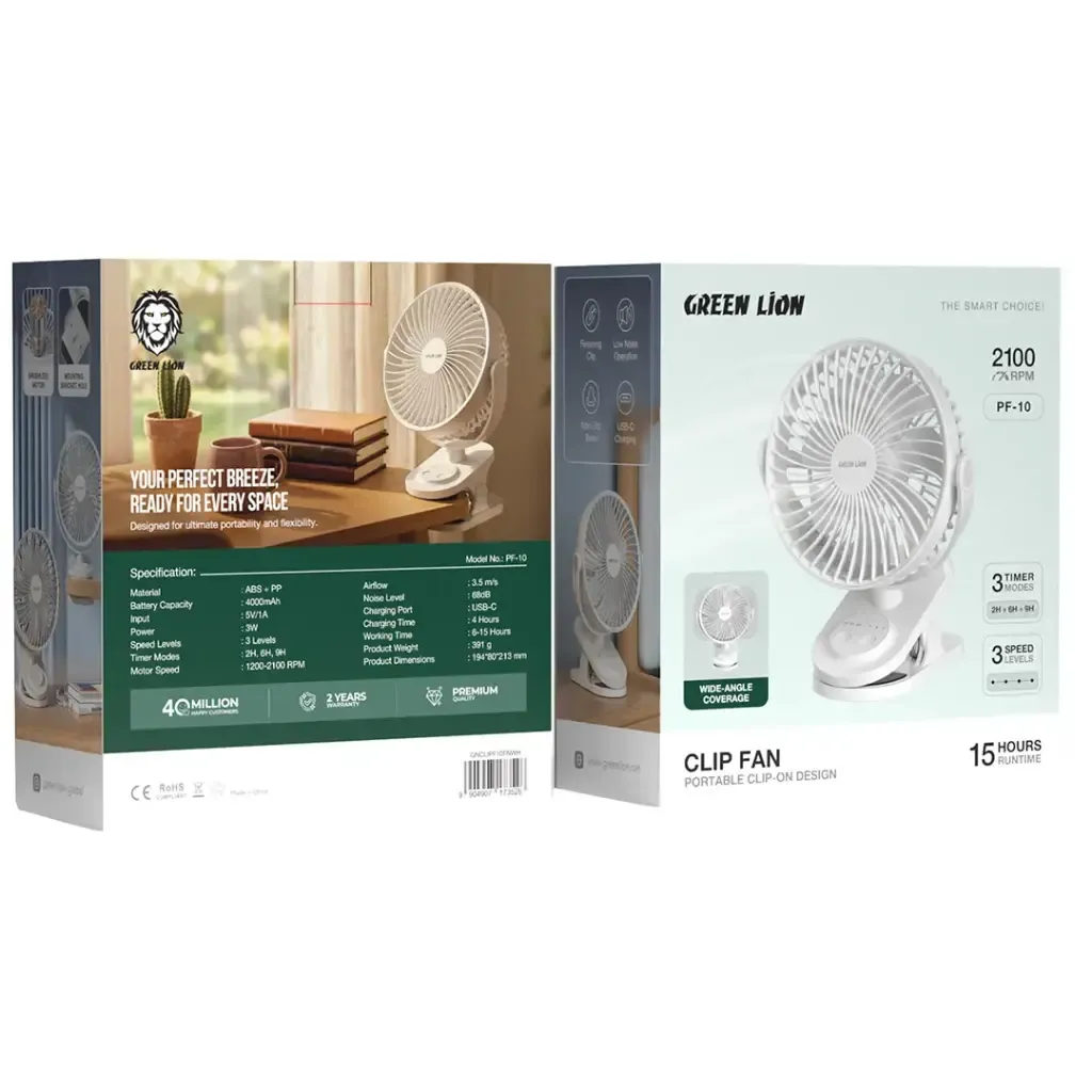"پنکه رومیزی گرین لاین مدل Green Lion Clip Fan Portable Clip-on Design