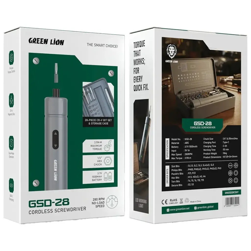 "پیچ‌گوشتی شارژی گرین لاین مدل Green Lion GSD-28