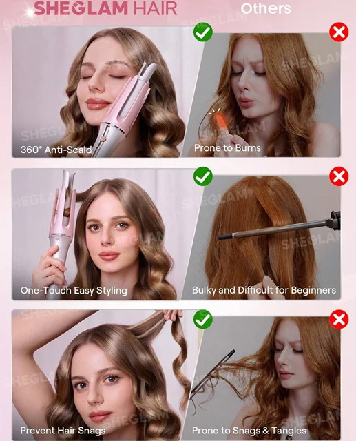 " فرکننده و حالتدهنده موی شیگلم صورتی مدل Cupid's Charm | SHEGLAM Hair One-Touch Instant Curler