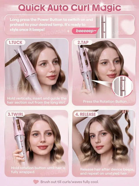 " فرکننده و حالتدهنده موی شیگلم صورتی مدل Cupid's Charm | SHEGLAM Hair One-Touch Instant Curler
