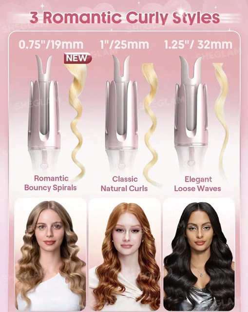 " فرکننده و حالتدهنده موی شیگلم صورتی مدل Cupid's Charm | SHEGLAM Hair One-Touch Instant Curler